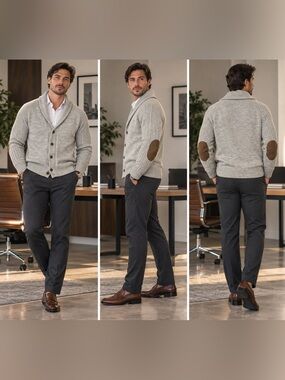 7 Diamonds Monte Cristo Wool Blend Shawl Collar Cardigan XXL Gray Elbow Patch